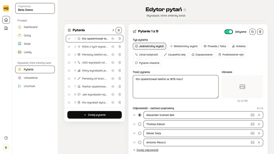Ekran: Tworzysz quiz