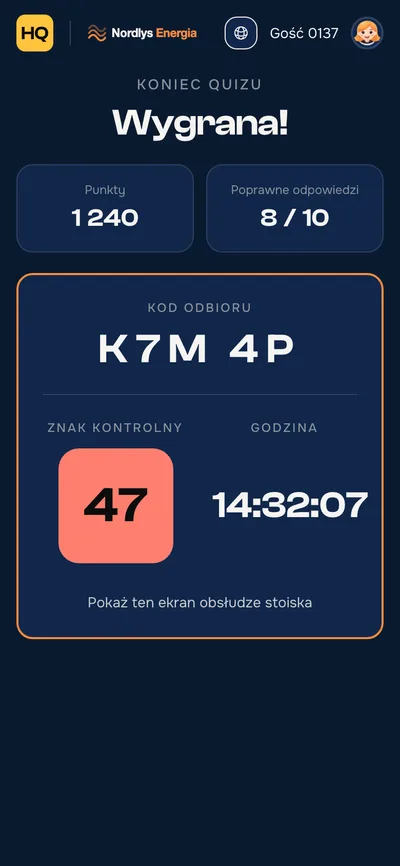 Telefon gościa: wygrana, kod odbioru i znak kontrolny